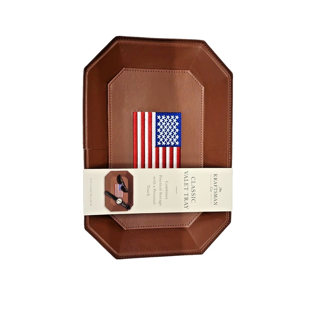 The Kraftsman Co Classic Leather Valet Tray American Flag Catchall New